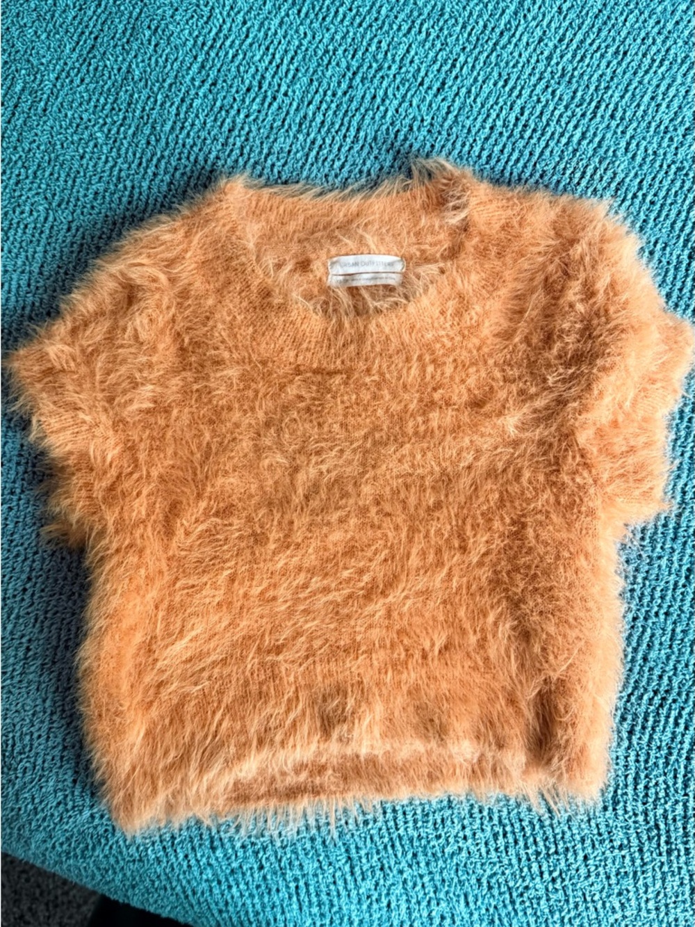 Urban Outfitters Fuzzy Short-Sleeve Crew Sweater - Peach Orange
